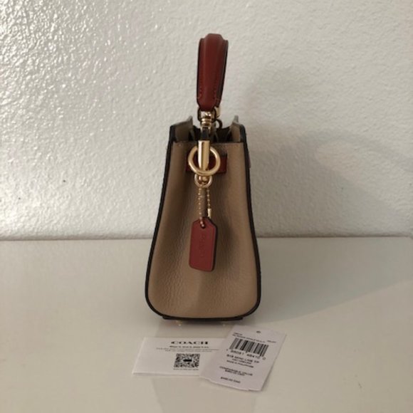 Coach Mini Lane Top Handle in Colorblock Signature Canvas Khaki/Chalk Multi - Picture 3 of 6